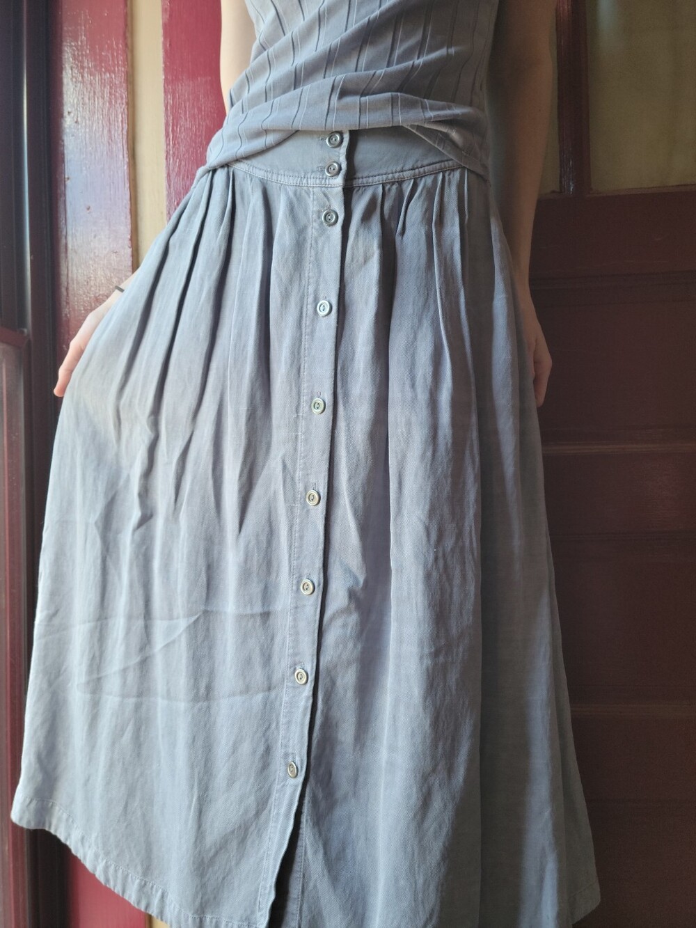 Free People Gray Pleated Button Front Skirt (Size 0)